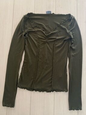 Abound Olive Green Long Sleeve Ruffle-Trim Top